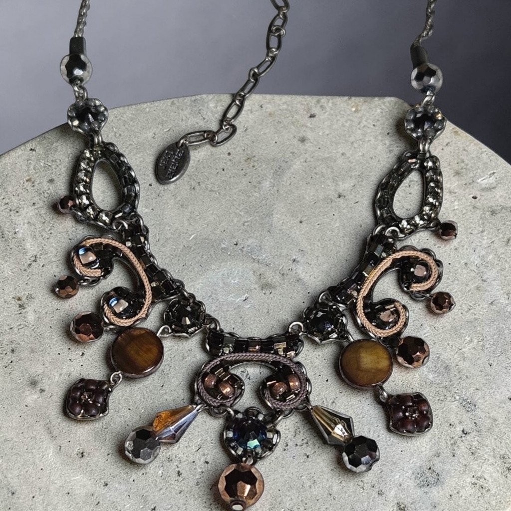 Ayala Bar Intricately Handcrafted Beaded Necklace Earth-Tone Shades - Epc